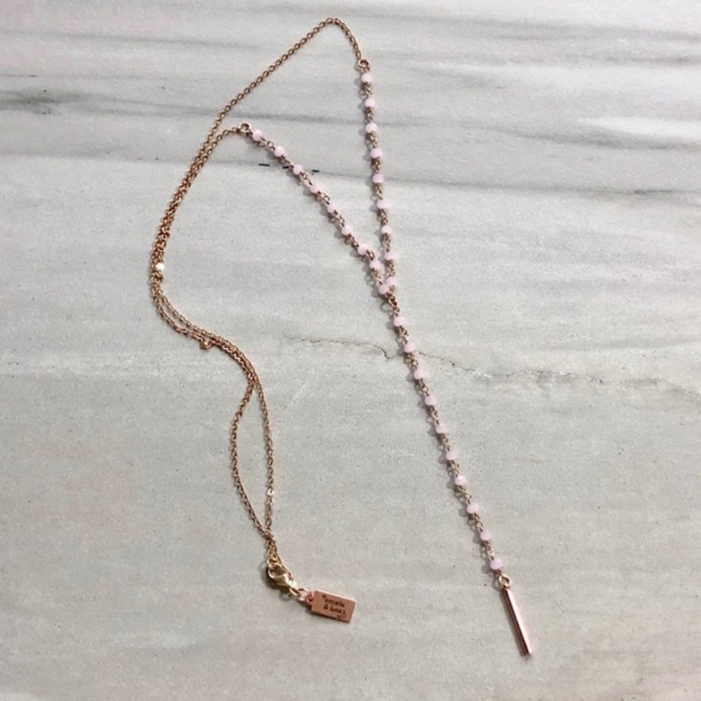 Sale - 14K Rose Gold Rosary Lariat Necklace